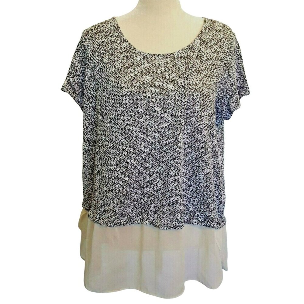 Cato Woman Top Women's 22/24W Cotton/Poly Stretch Black White Knit‎ Short Sleeve